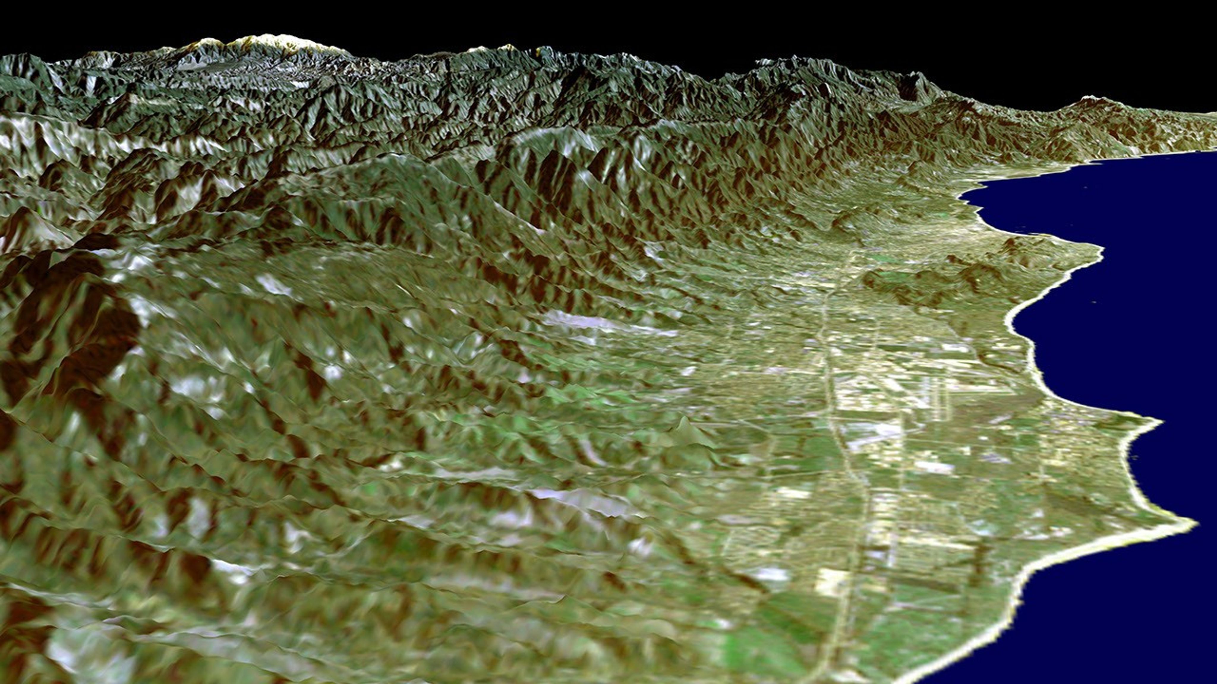 This image from NASA's Shuttle Radar Topography Mission of the Santa Barbara, California, region provides a beautiful snapshot of the area's rugged mountains and long and varied coastline.