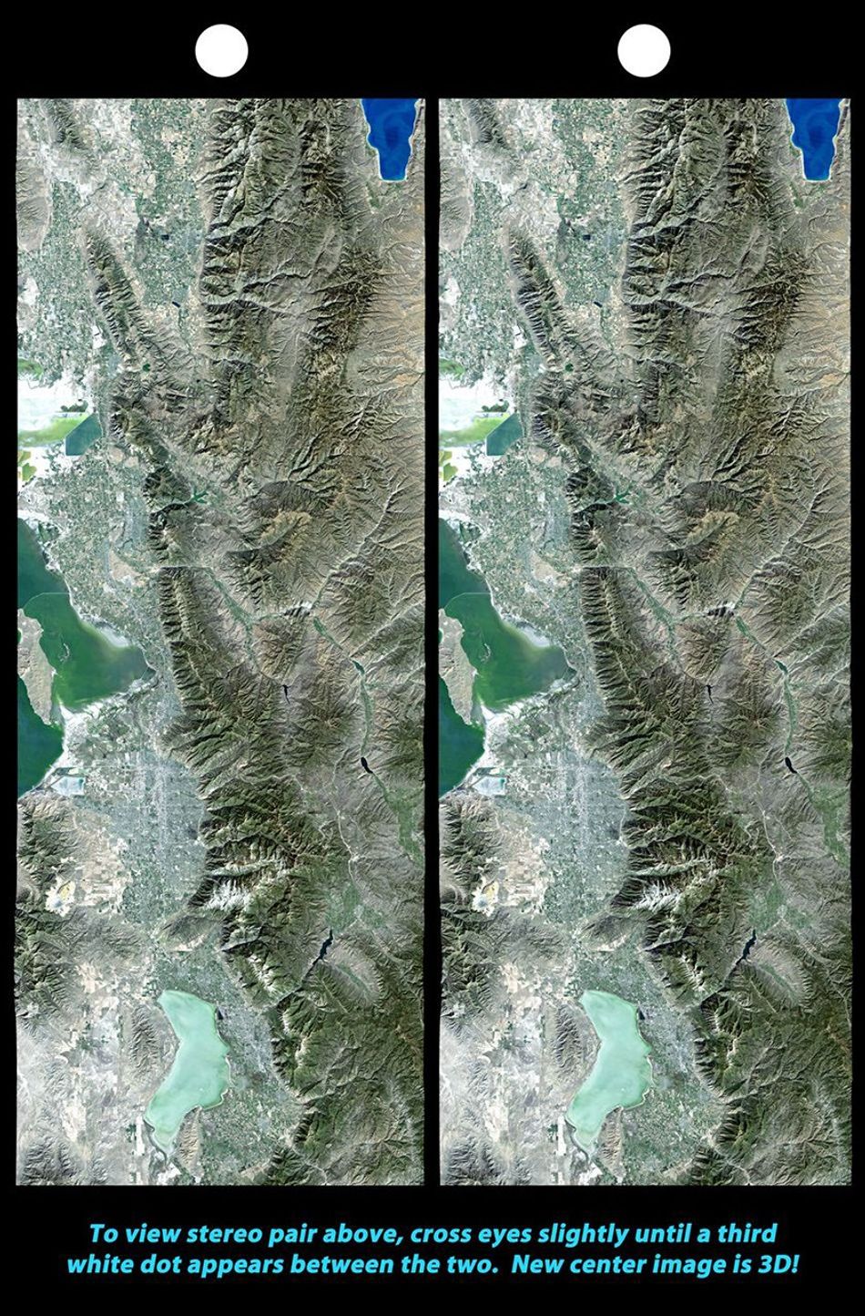 The 2002 Winter Olympics are hosted by Salt Lake City, Utah at several venues within the city, in nearby cities, and within the adjacent Wasatch Mountains. This image is from NASA's Shuttle Radar Topography Mission.