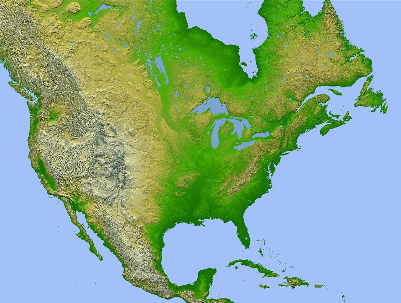 This image of North America was generated with data from NASA's Shuttle Radar Topography Mission.
