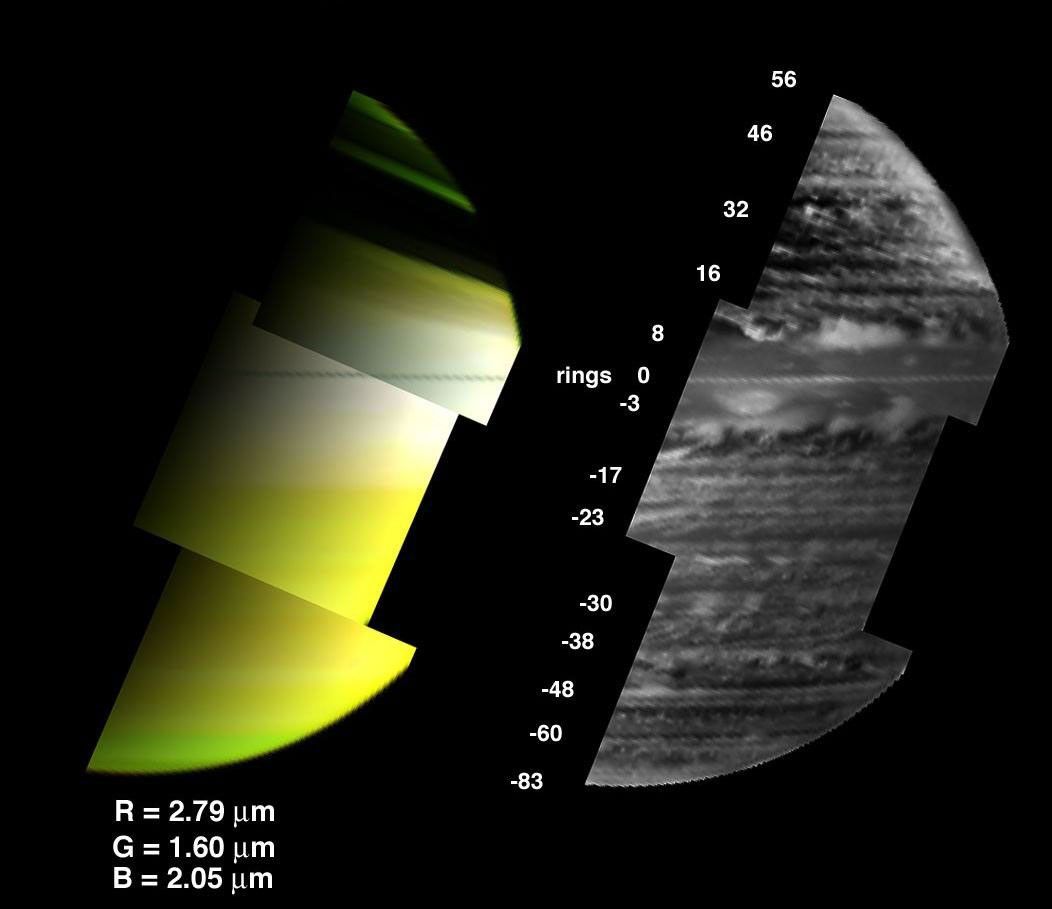 New images provided by the visual infrared mapping spectrometer on NASA's Cassini spacecraft reveal a diverse array of clouds in the depths of Saturn.