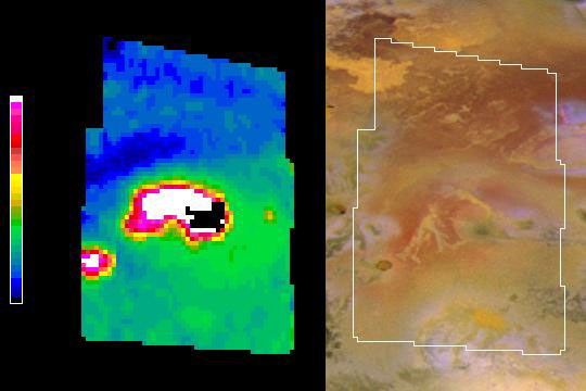 In August 2001, NASA's Galileo spacecraft has returned imagery of a hot spot on Jupiter's moon Io that was the source of a towering plume indicating a sulfur-dioxide concentration that may have been fallout from the plume.