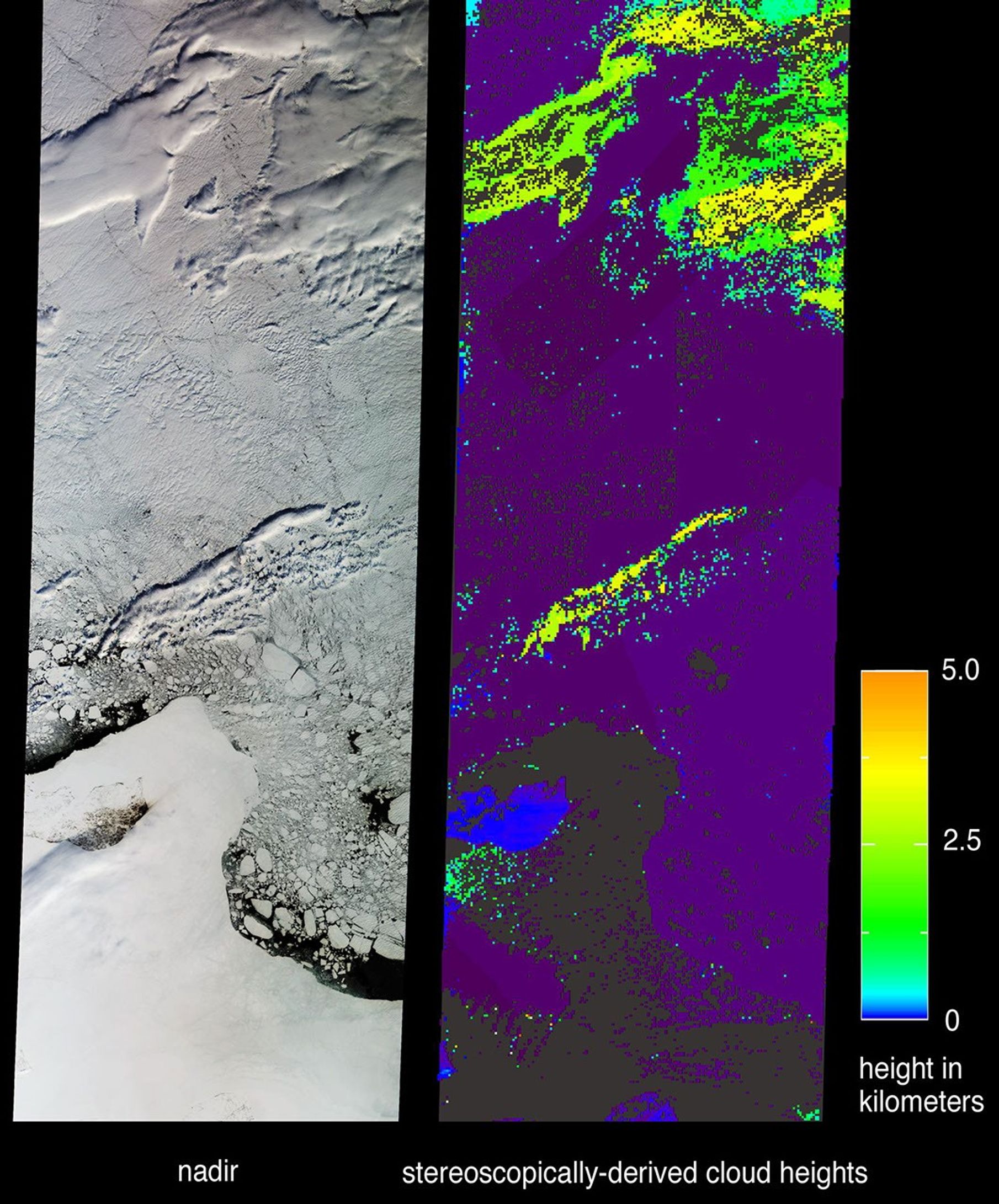 The central portion of Russia's East Siberian Sea, including one of the New Siberian Islands, Novaya Sibir, are portrayed in these views from data acquired on May 28, 2002 by NASA's Terra satellite.