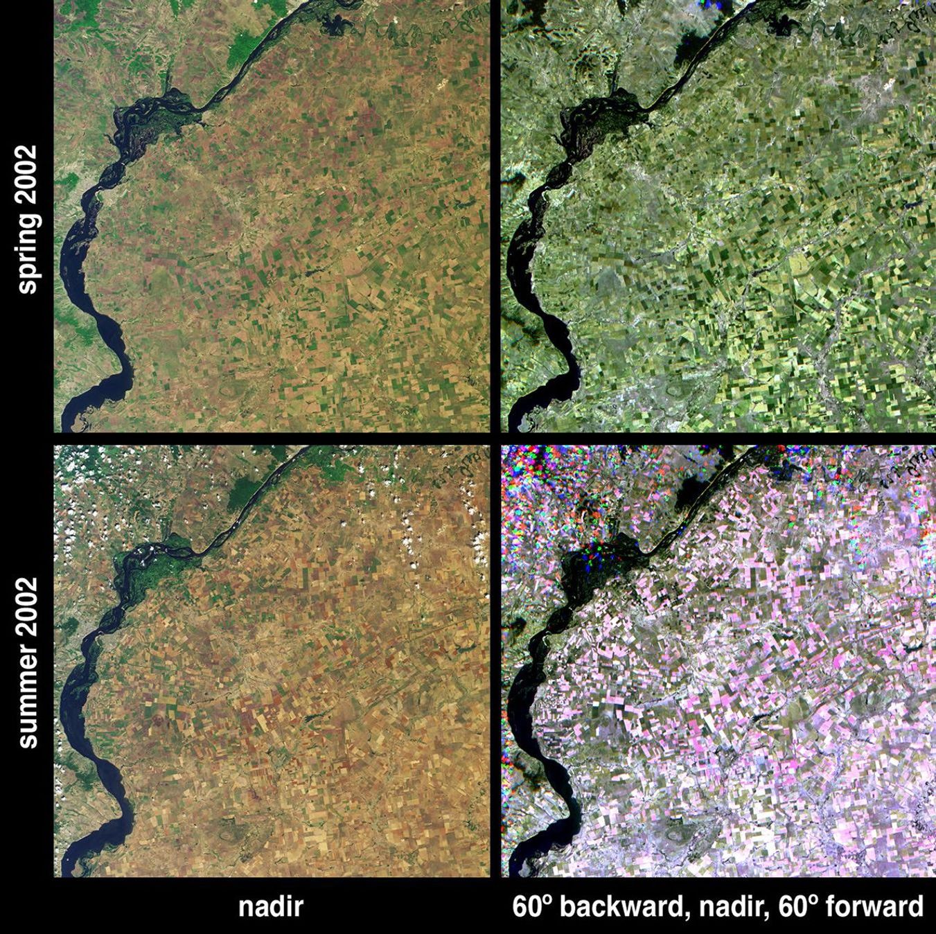 These images from NASA's Terra satellite were captured on May 31 and July 18, 2002 and show Russia's Saratov Oblast (province), located in the southeastern portion of the East-European plain, in the Lower Volga River Valley.