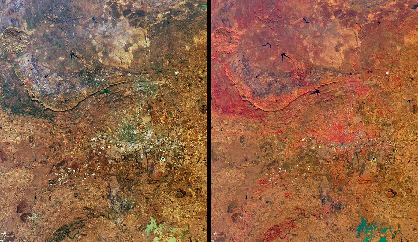 These views from NASA's Terra satellite highlight a number of the land use, vegetation, and geological features found Johannesburg, Gauteng Province, South Africa.