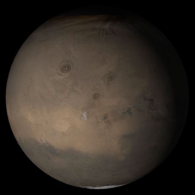 NASA's Mars Global Surveyor shows the Tharsis face of Mars in mid-July 2005.