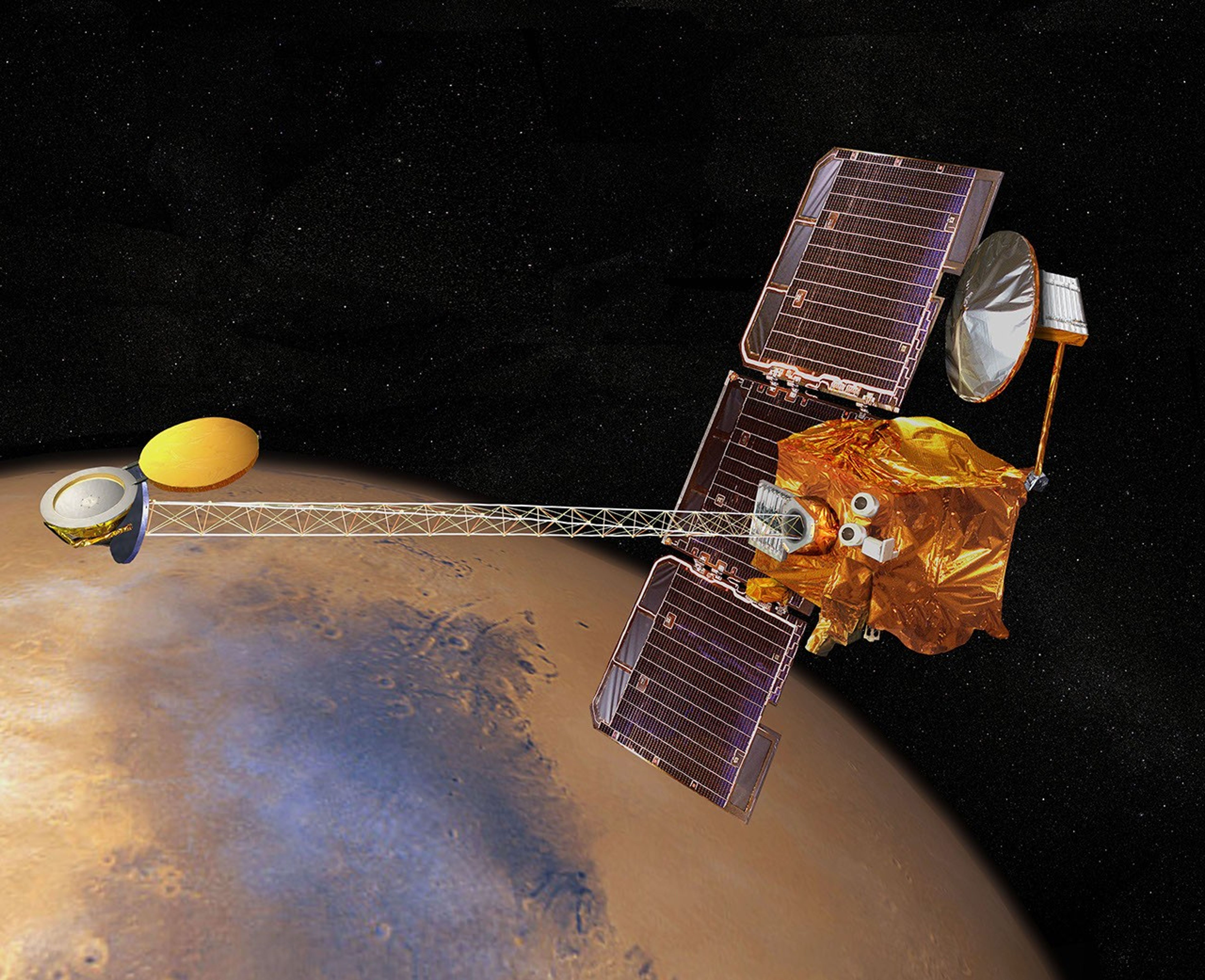 Artist's concept of 2001 Mars Odyssey spacecraft.