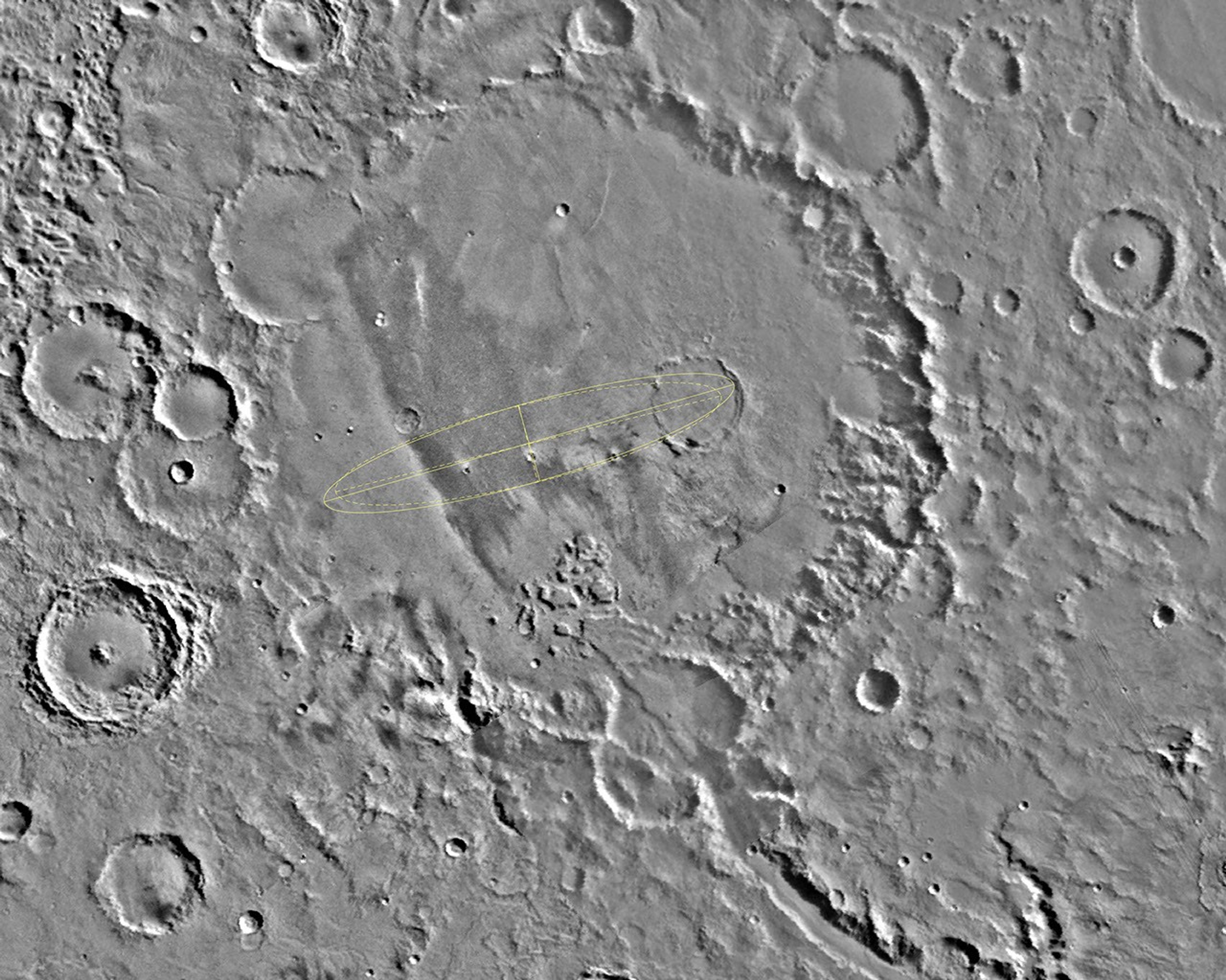 Gusev Crater, the designated landing site for the first Mars Exploration Rover mission was seen here in its geological context from NASA Viking Orbiter 1.