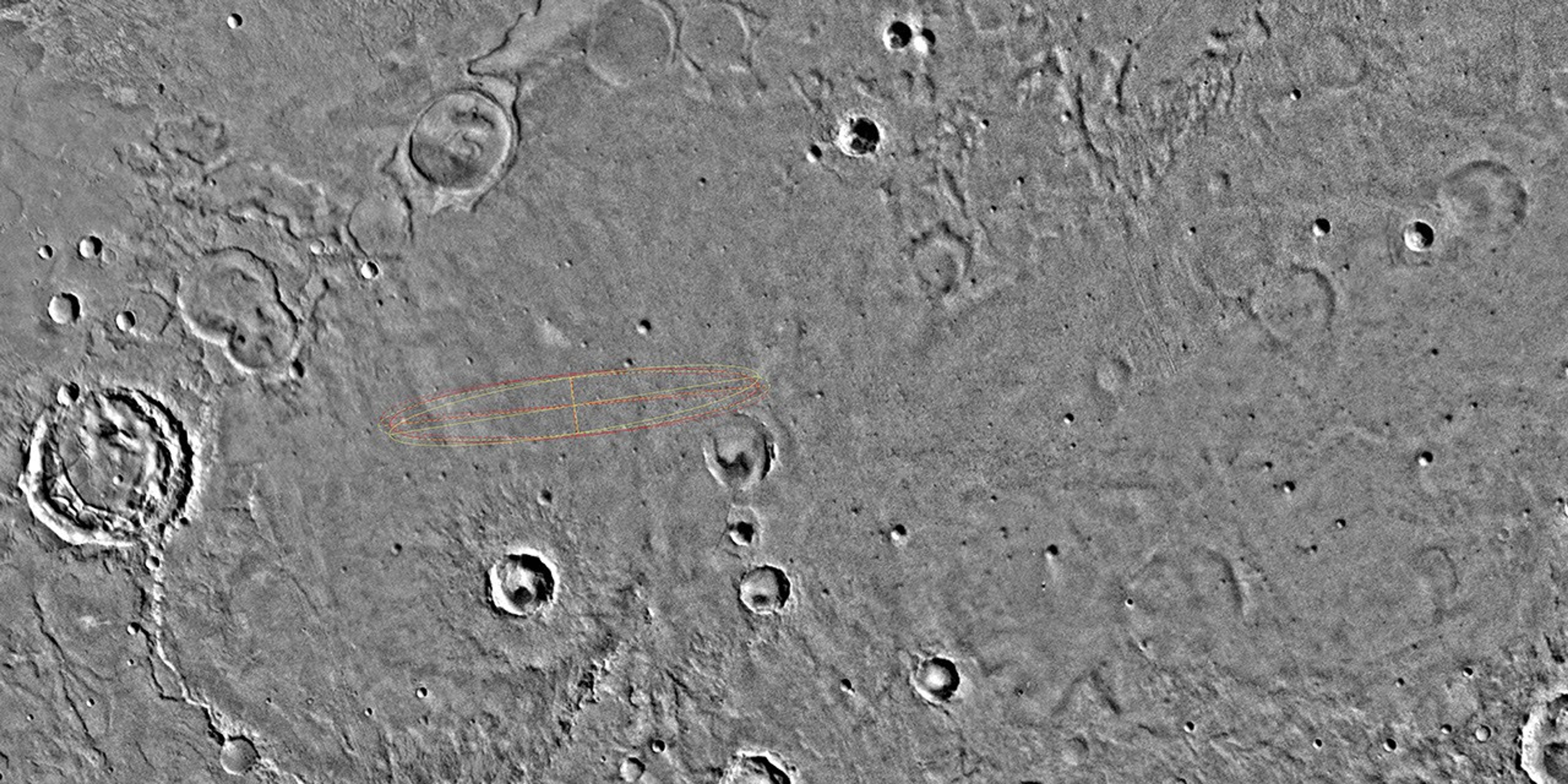 Meridiani Planum, the designated landing site for the second Mars Exploration Rover mission was seen here in its geological context from NASA Viking Orbiter 1.