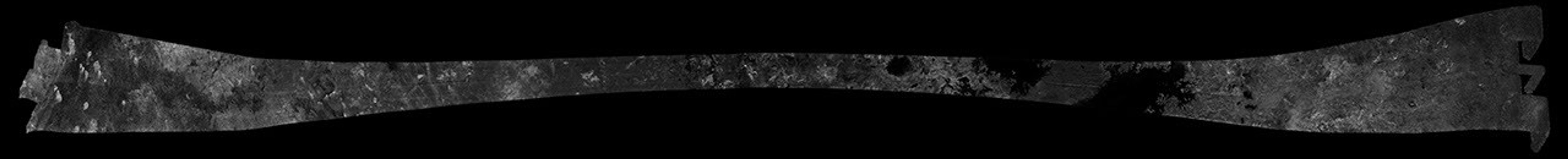 This image was obtained by NASA's Cassini radar instrument during a flyby on April 26, 2007. The radar antenna was pointing toward Titan at an altitude of 980 kilometers 609 miles) during the closest approach.