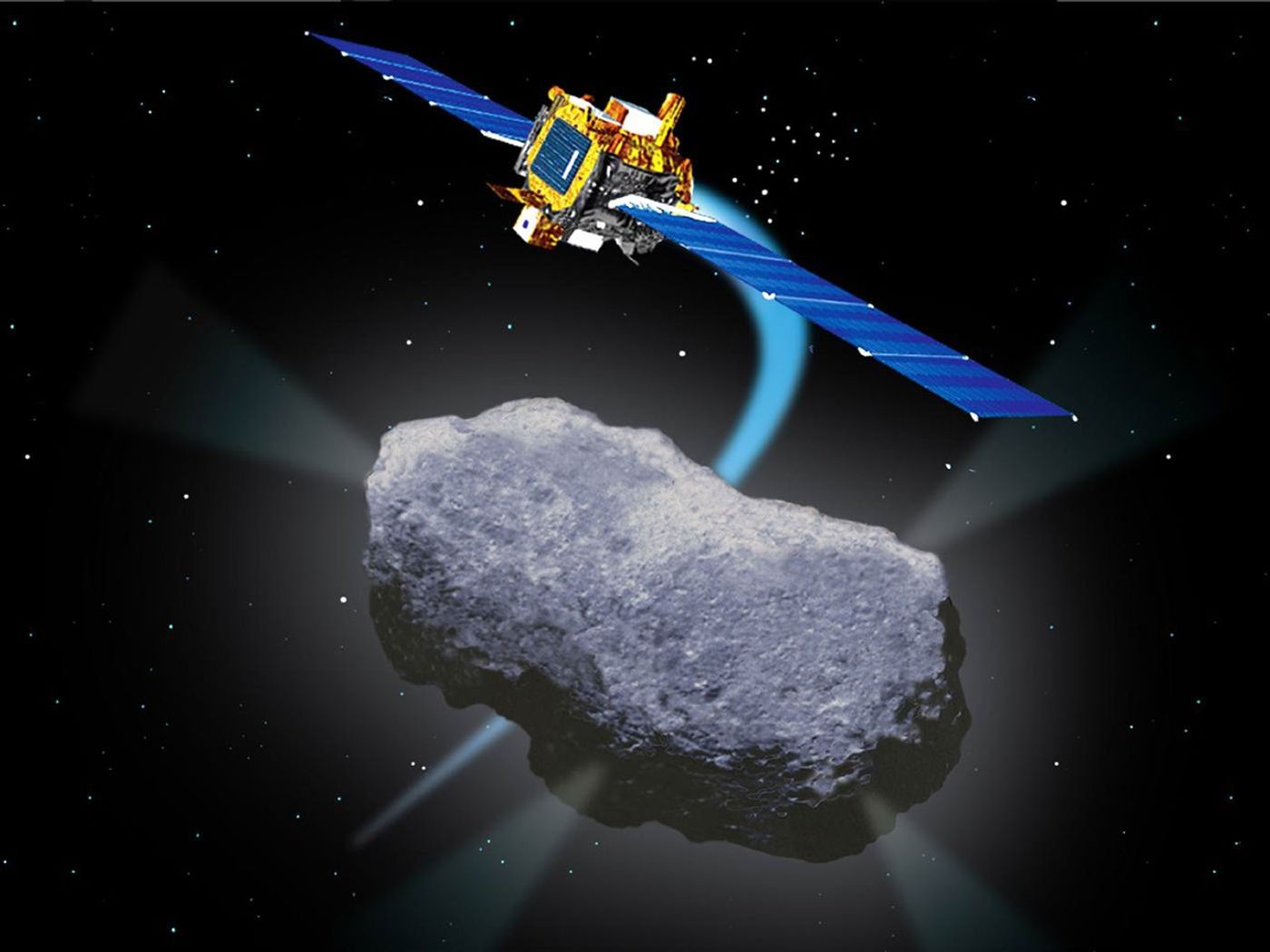 Artist's concept of NASA's Deep Space 1 Encounter with Comet Borrelly.
