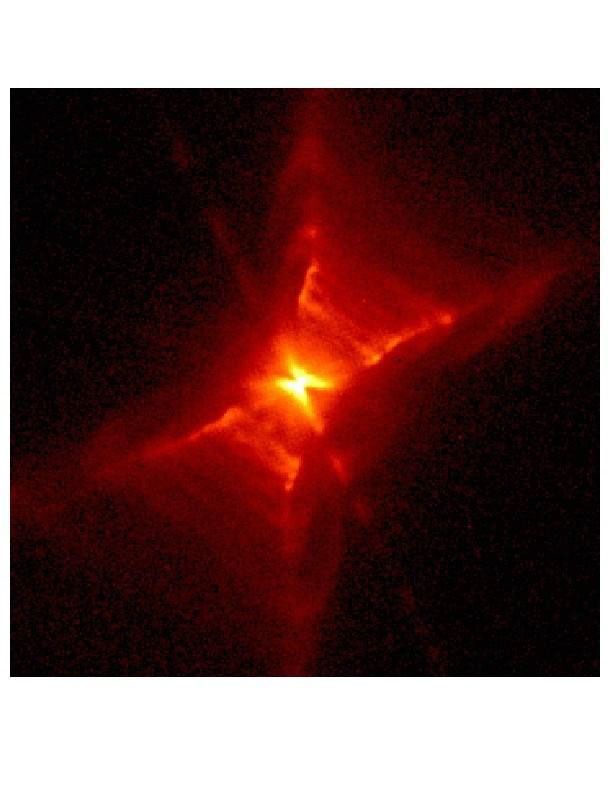 An archival image of the Red Rectangle, or HD44179, taken with the Wide Field Planetary Camera 2 onboard NASA's Hubble Space Telescope.