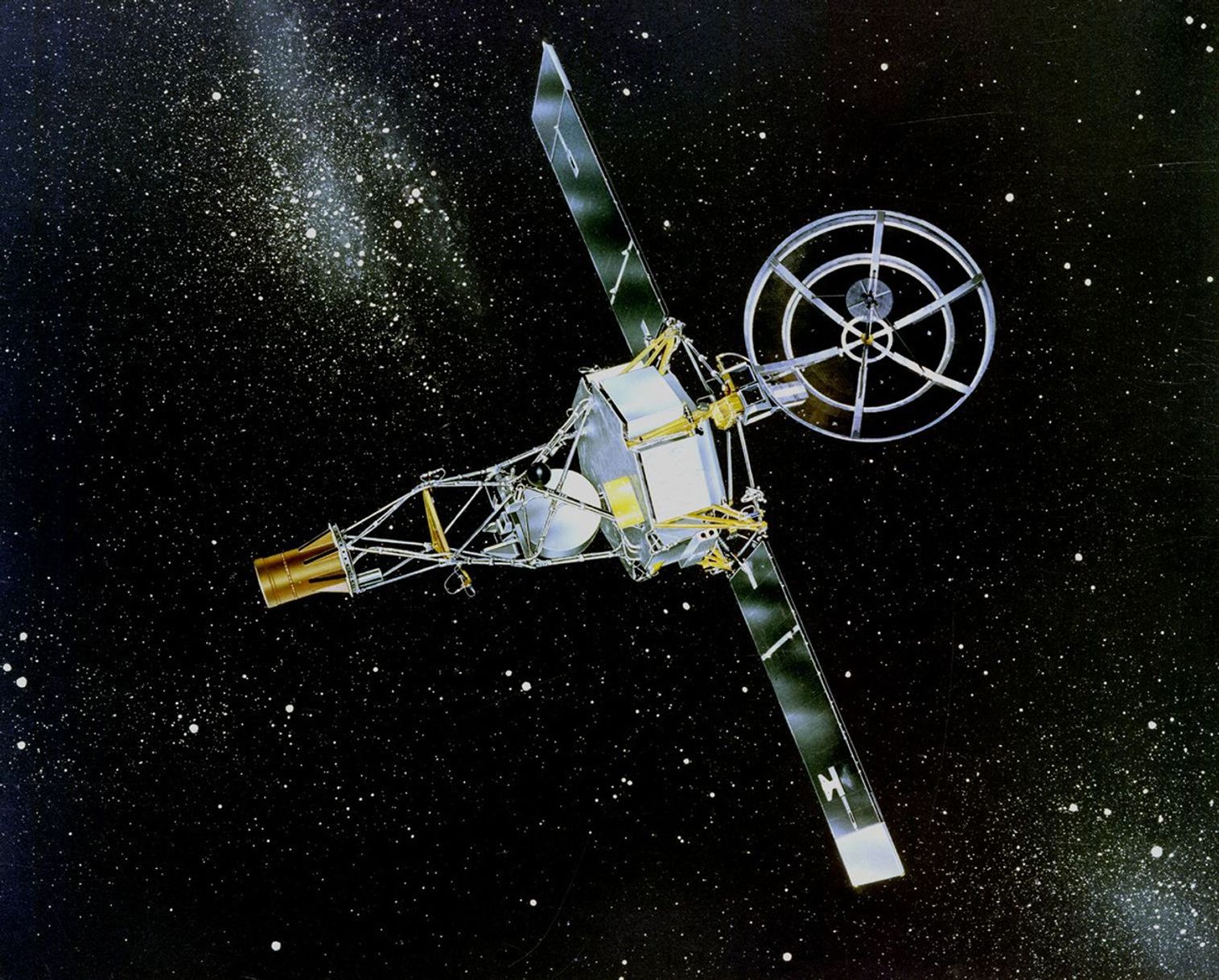 NASA's Mariner 2 was the world's first successful interplanetary spacecraft. Launched August 27, 1962, on an Atlas-Agena rocket, Mariner 2 passed within about 34,000 kilometers (21,000 miles) of Venus.