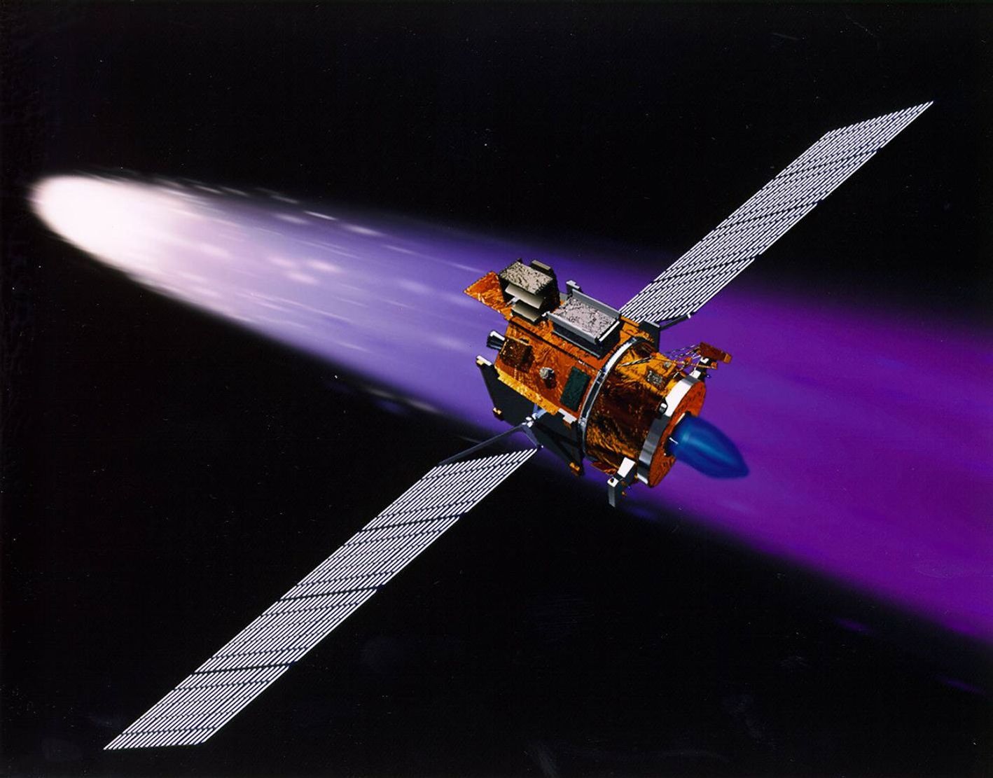 NASA's New Millennium Deep Space 1 spacecraft approaching the comet 19P/Borrelly.