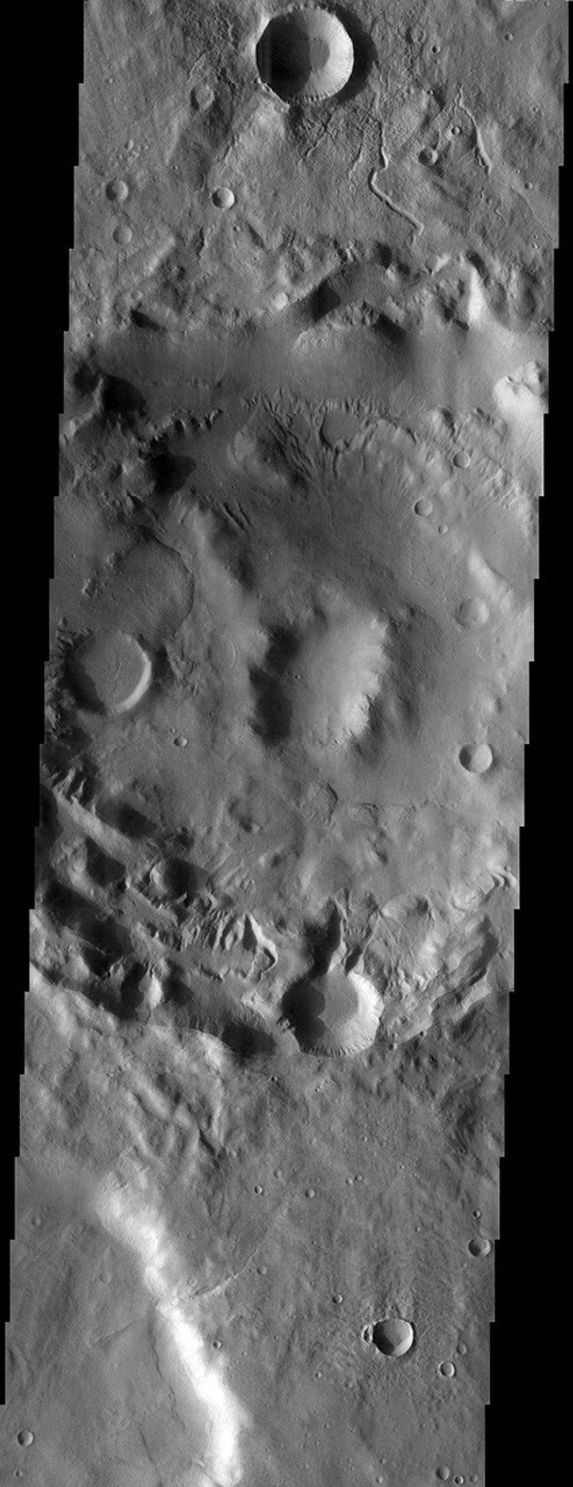 NASA's Mars Odyssey spacecraft captured this image in July 2003, showing valley networks, a relatively common feature in the southern highlands of Mars.