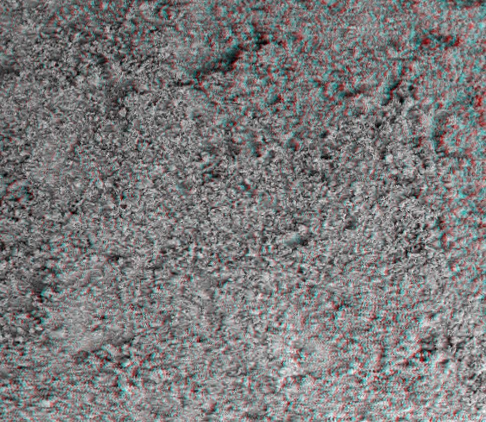 This image taken by the microscopic imager on NASA's Mars Exploration Rover Spirit shows the powdery soil of Mars in 3-D. 3D glasses are necessary to view this image.