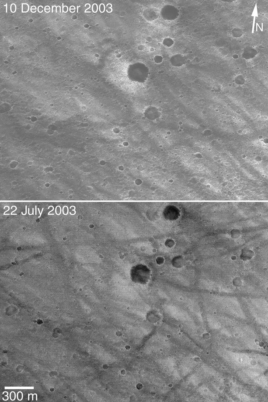 NASA's Mars Global Surveyor shows the area where the Mars rover Spirit is believed to have touched down.