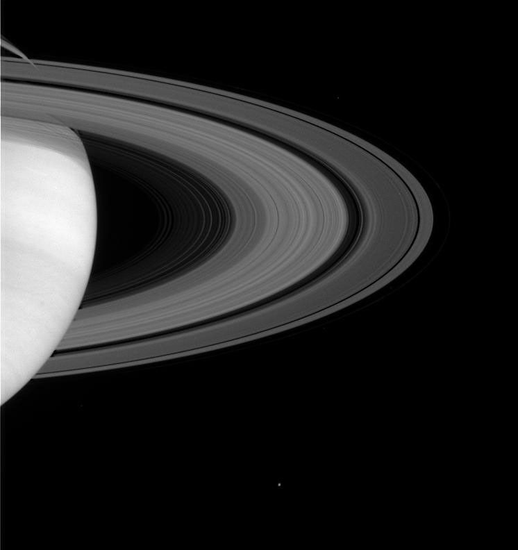 Saturn's magnificent rings show some of their intricate structure in this image taken on May 11, 2004, by NASA's Cassini spacecraft's narrow angle camera.