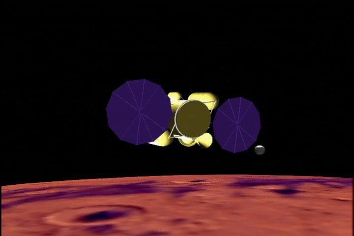 This artist's concept shows the proposed NASA Mars sample return mission above the red planet.