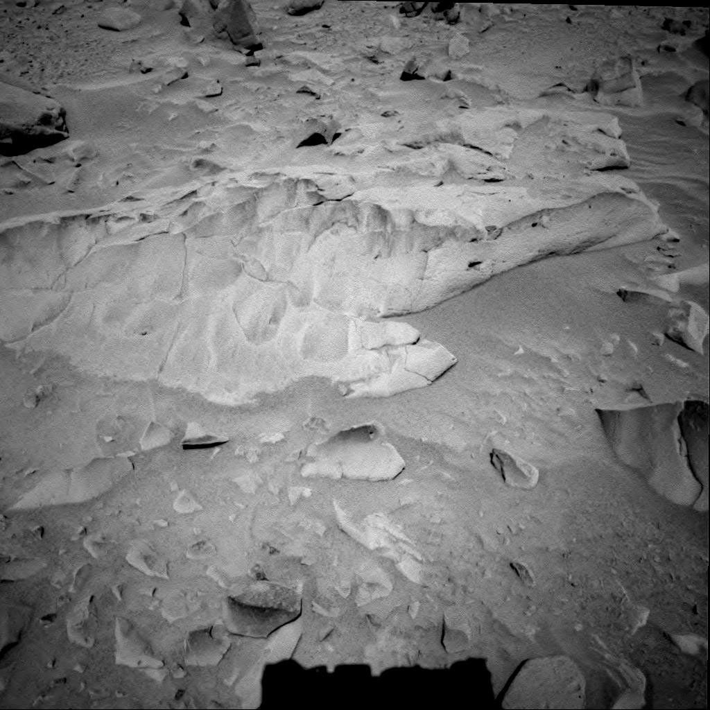 NASA's Mars Exploration Rover Spirit took this image of a large-size, light tone and sugary surface texture, 6.6-foot-wide rock called 'Mazatzal' on March 21, 2004.