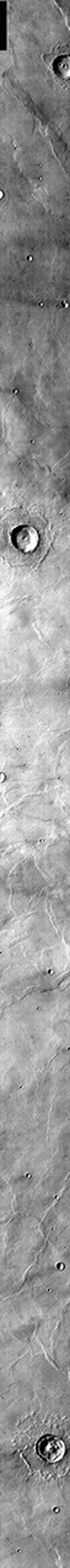 This image from NASA's 2001 Mars Odyssey released on April 8, 2004 shows old volcanic flows from Meroe Patera on Mars, recognizable only by the flow fronts (rounded lobes). Dust and erosion have covered or removed the rough lava surface.