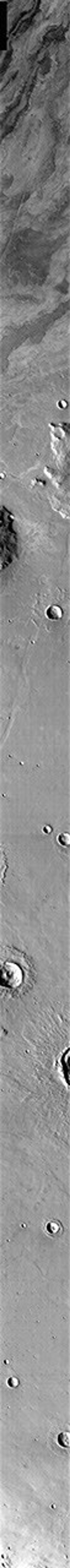 This image from NASA's 2001 Mars Odyssey released on April 9, 2004 shows the relatively young volcanic flows from Arsia Mons, while the bottom exhibits the flow front texture of older flows. The older flows are most likely also from Arsia Mons.
