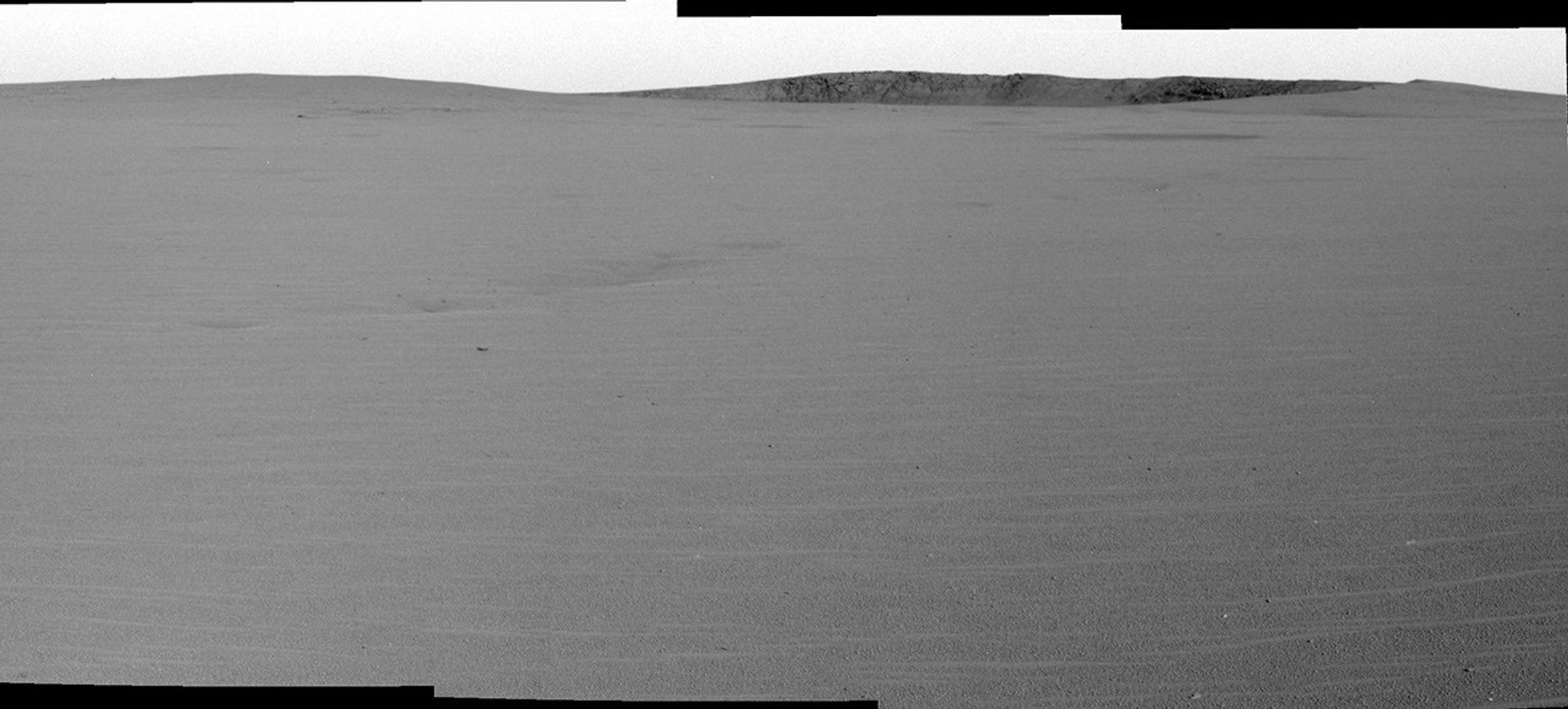 This is a forward-looking view of the Meridiani Planum plains that lie between NASA's Mars Exploration Rover Opportunity and its primary drive target, 'Endurance Crater.'