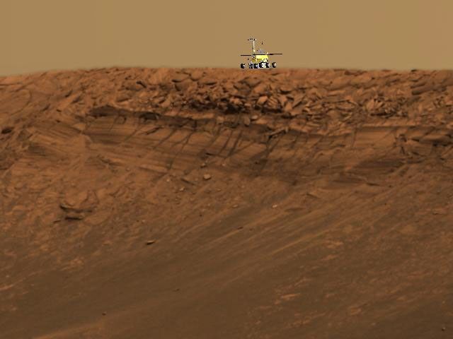 A model of NASA's Opportunity rover has been superimposed on top of an approximate true-color image showing its approximate size in relation to the impressive impact crater dubbed 'Endurance' on Mars.