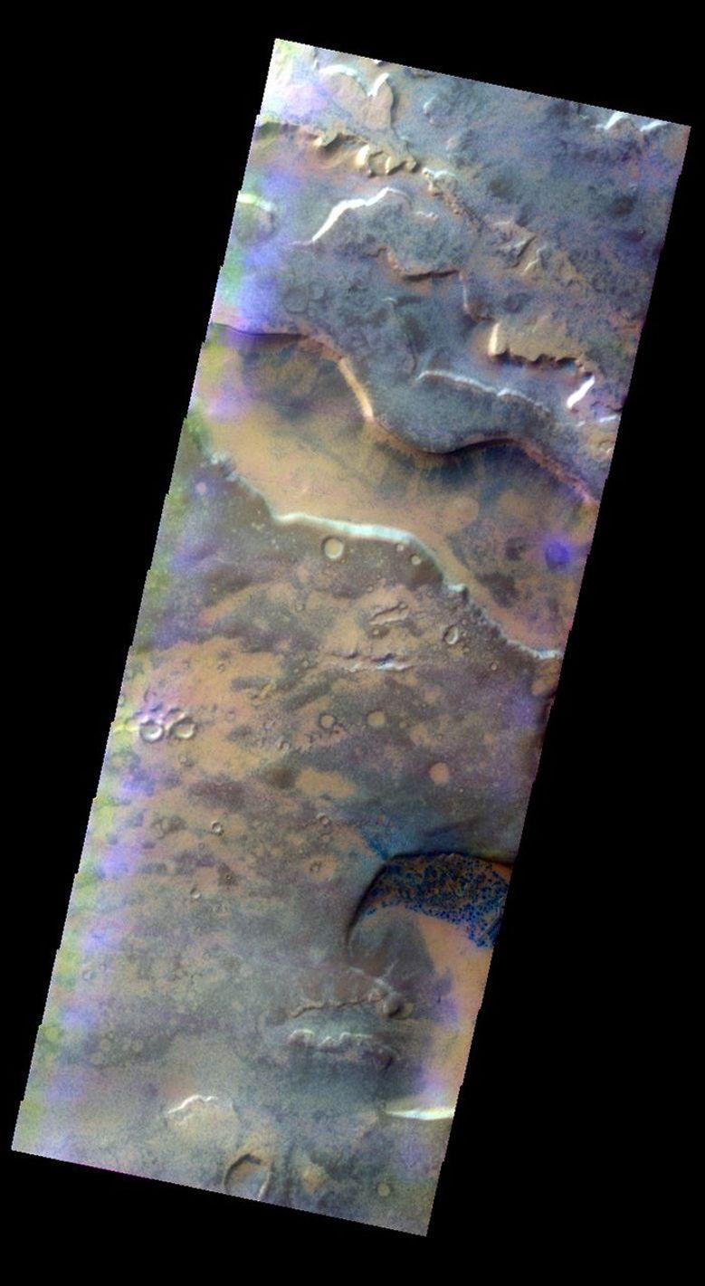 This color image from NASA's 2001 Mars Odyssey released on May 10, 2004 shows the martian surface during the southern summer season in Noachis Terra.