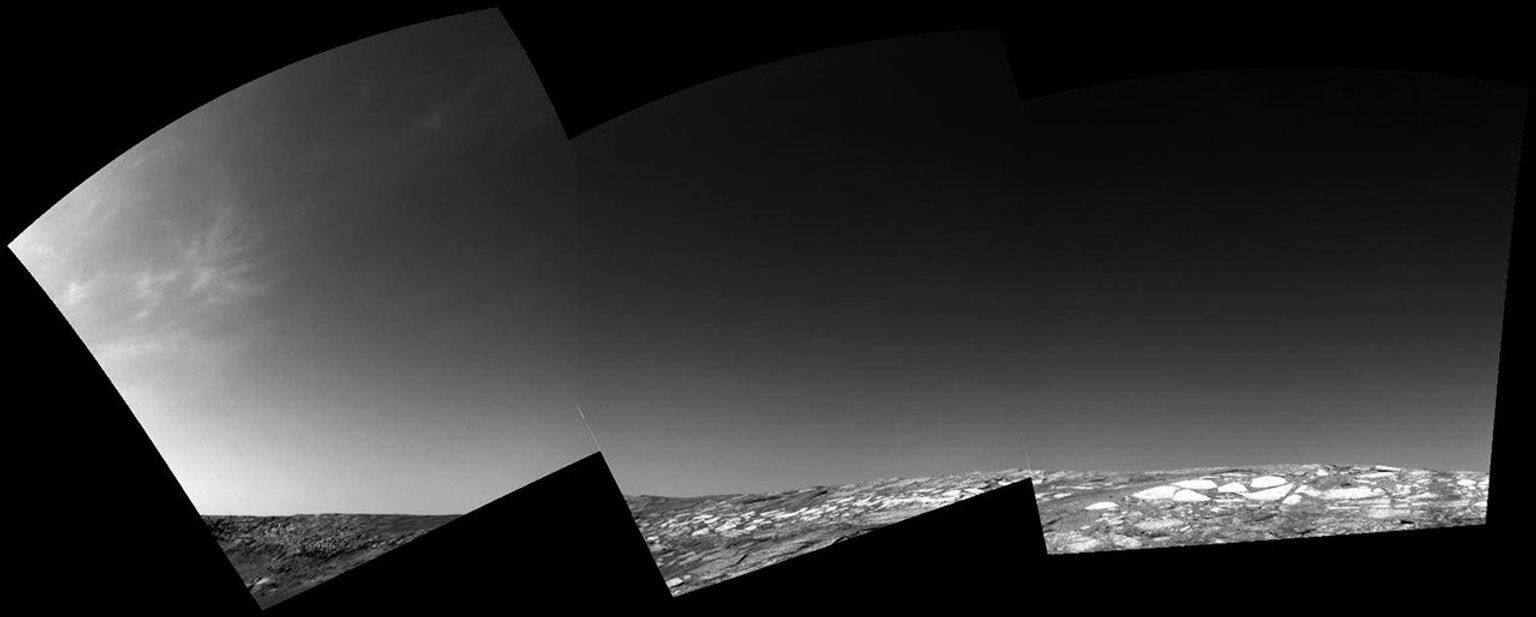 NASA's Mars Exploration Rover Opportunity sought to capture some clouds on June 28, 2004. The presence of morning clouds in the area of Endurance Crater was established by spacecraft orbiting Mars.