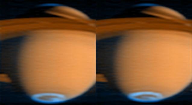 NASA's Cassini spacecraft has obtained new images of Saturn's auroral emissions, which are similar to Earth's Northern Lights.