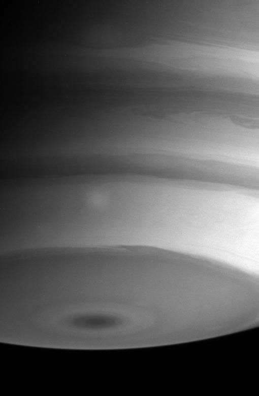 Saturn's southern hemisphere boasts a great deal of fine detail in the turbulent boundaries between the atmospheric bands, as shown in this image from NASA's Cassini spacecraft.