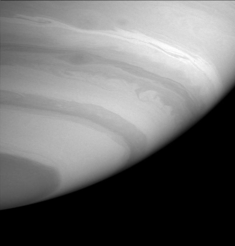 This image from NASA's Cassini spacecraft shows details in the alternating light and dark bands in Saturn's southern hemisphere.