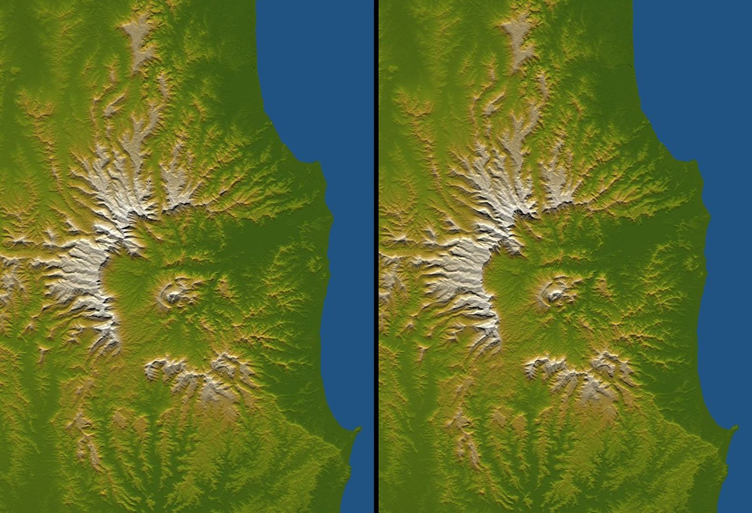 Australia is the only continent without any current volcanic activity, but it hosts one of the world's largest extinct volcanoes, the Tweed Volcano as seen by NASA's Shuttle Radar Topography Mission.
