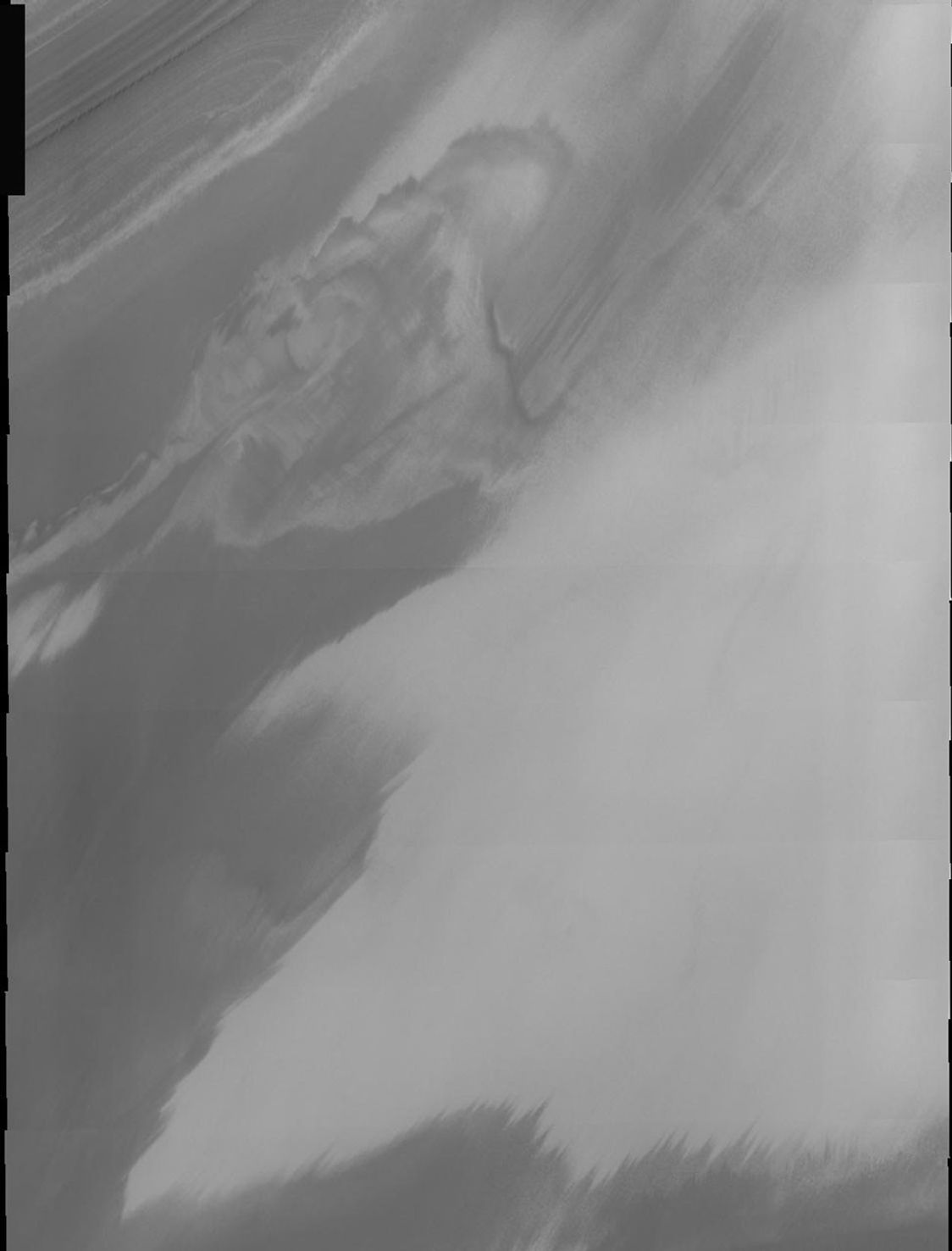 This image is part of THEMIS art month, taken by NASA's Mars Odyssey featuring a portion of Mars' landscape looking somewhat like a pterodactyl.