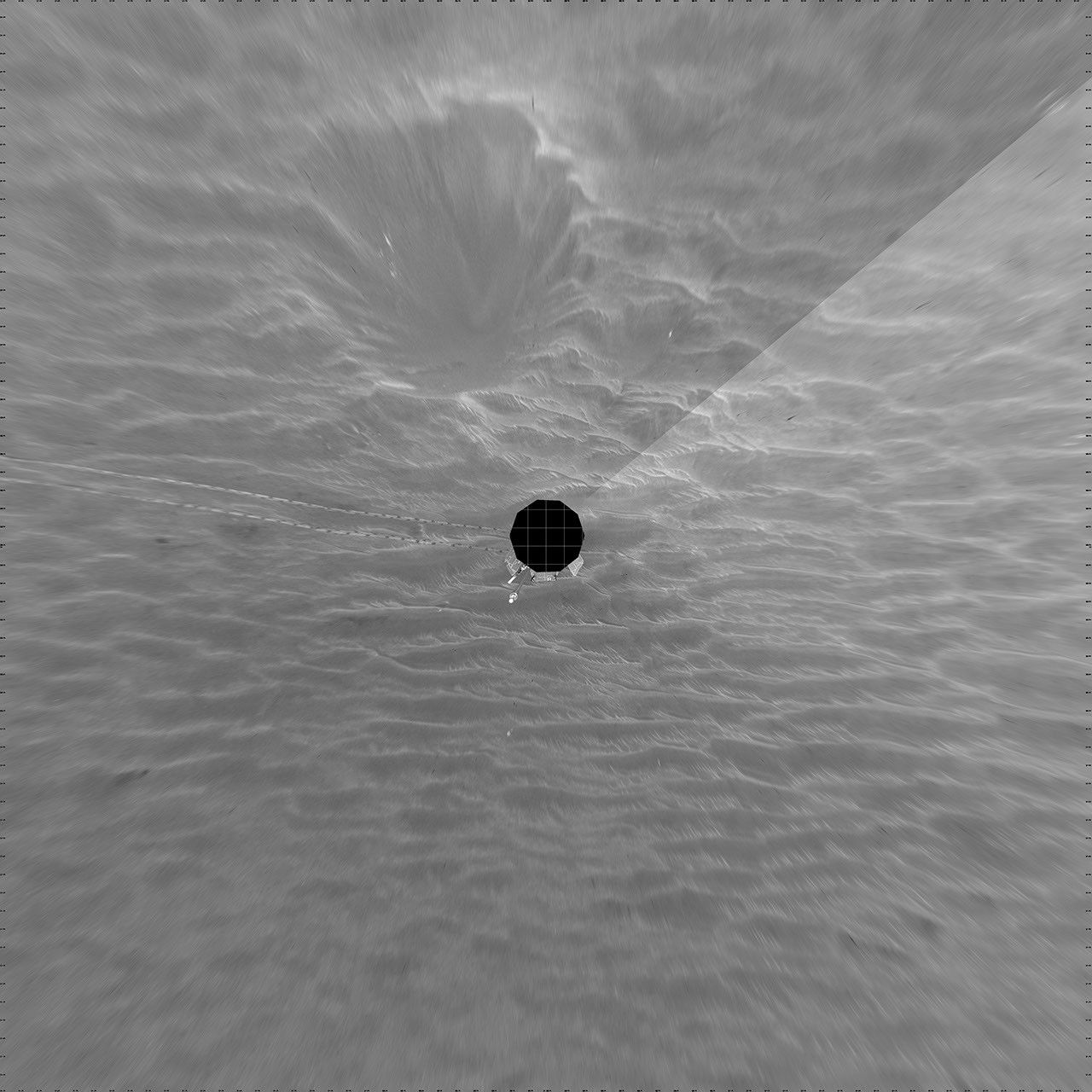 NASA's Mars Exploration Rover Opportunity took this 360-degree panorama in 2005 after Opportunity had driven 64 meters (209 feet) on sol 381 to arrive at this location close to a small crater dubbed 'Alvin.' This image is a vertical projection.
