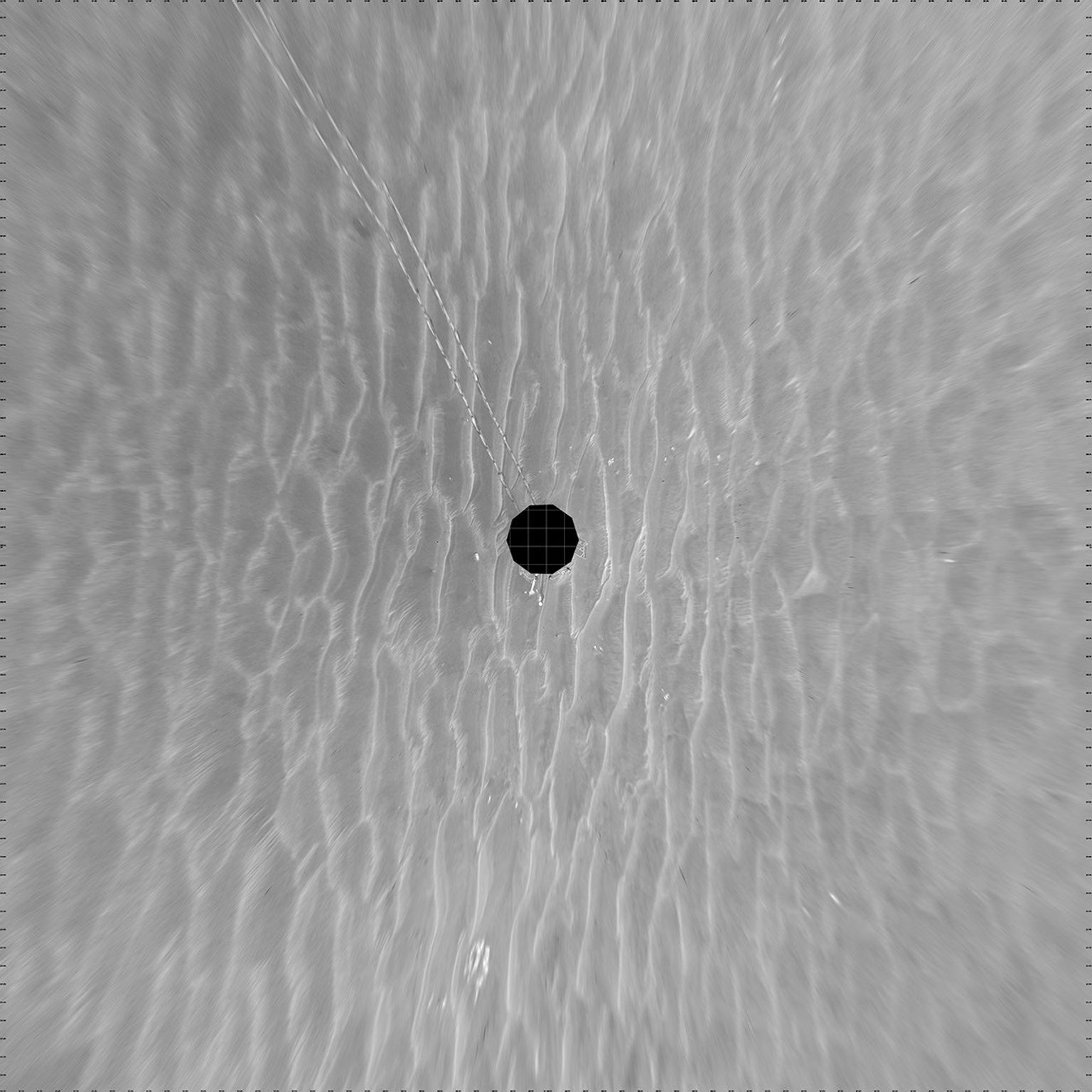 NASA's Mars Exploration Rover Opportunity used its navigation camera to take the images combined into this 360-degree view of the rover's surroundings on the 397th martian day, or sol, of its surface mission (March 6, 2005).