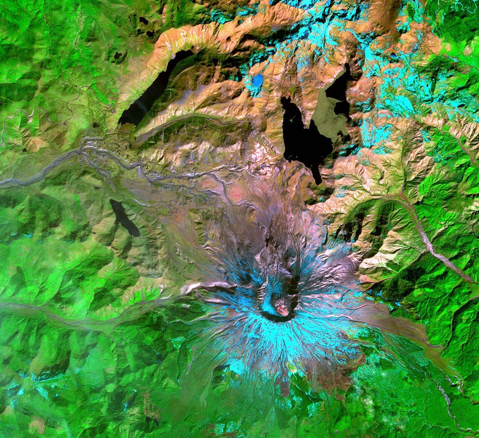 This NASA's Terra satellite image of Mount St. Helens was captured one week after the March 8, 2005 ash and steam eruption, the latest activity since the volcano's reawakening in September 2004.