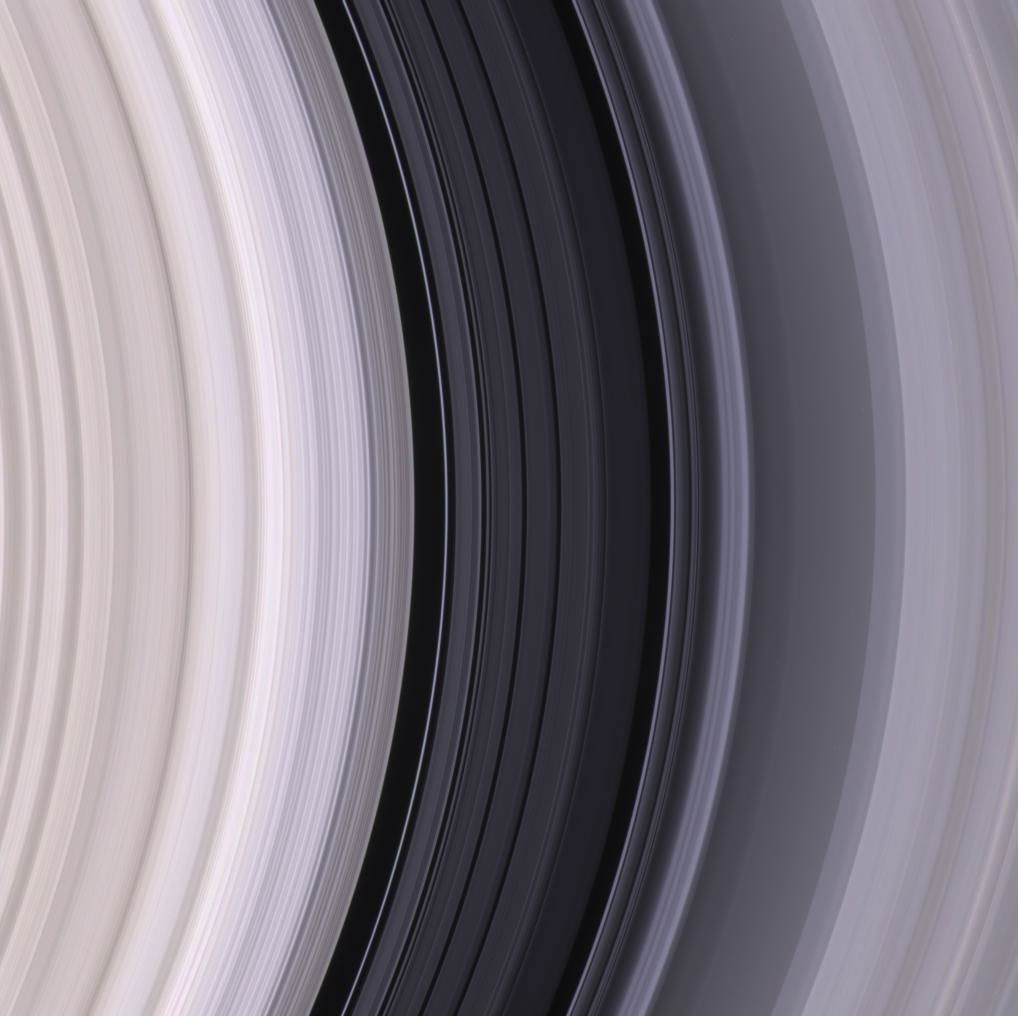 The dark Cassini Division, within Saturn's rings, contains a great deal of structure, as seen in this color image from NASA's Cassini spacecraft, taken on May 18, 2005.