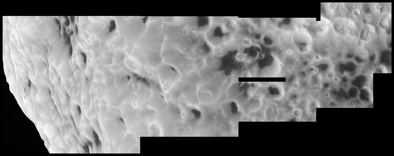 This high-resolution mosaic from NASA's Cassini spacecraft shows that Hyperion truly has a surface different from any other in the Saturn system. The images were taken during Cassini's close flyby of Hyperion on Sept. 26, 2005.