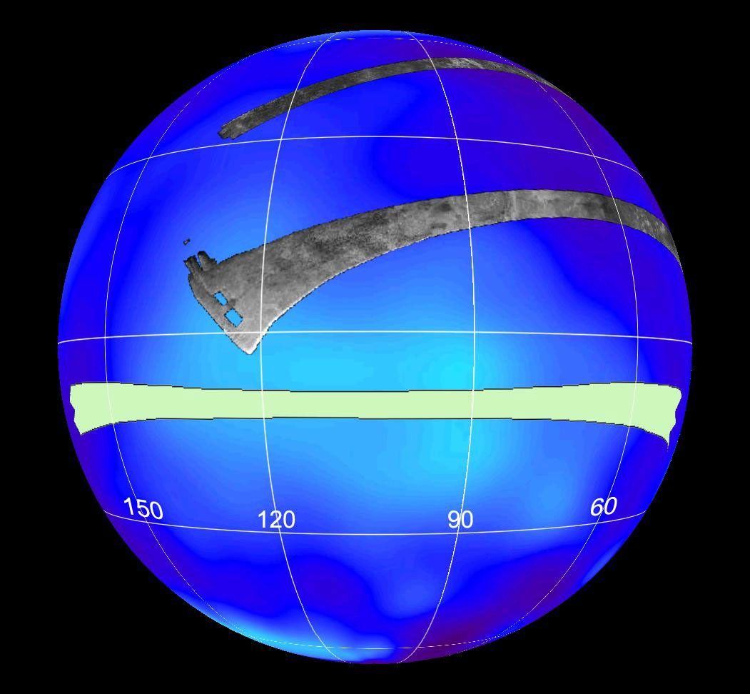 Seen here are areas mapped on Saturn's moon Titan by NASA's Cassini radar mapper using its synthetic aperture radar imaging mode. Shown are a variety of geologic features, including impact craters, wind-blown deposits, channels and cryovolcanic features.
