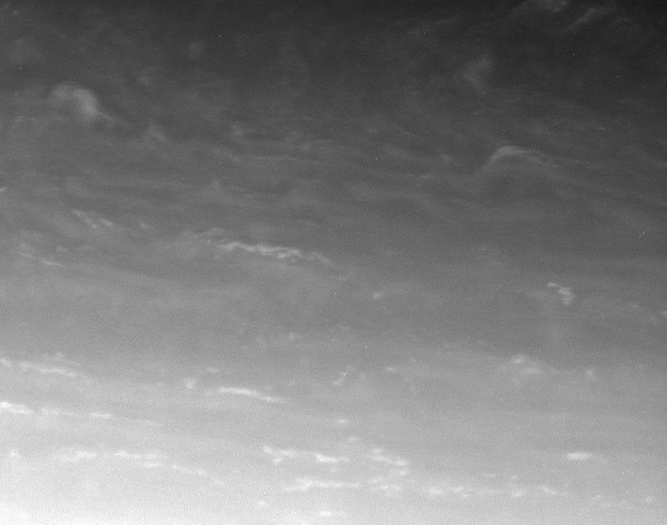 This atmosphere close-up shows bright clouds in Saturn's northern hemisphere being sheared apart. This image was taken in visible light with NASA's Cassini spacecraft's narrow-angle camera, approximately 3.3 million kilometers from Saturn.