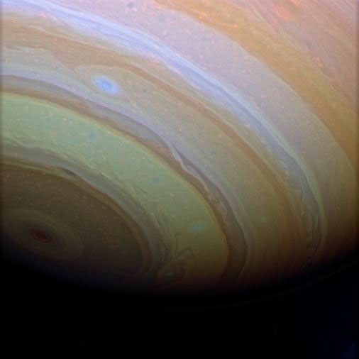 Stunning details in Saturn's clouds suggest movement within bands of atmosphere as seen by NASA's Cassini spacecraft.