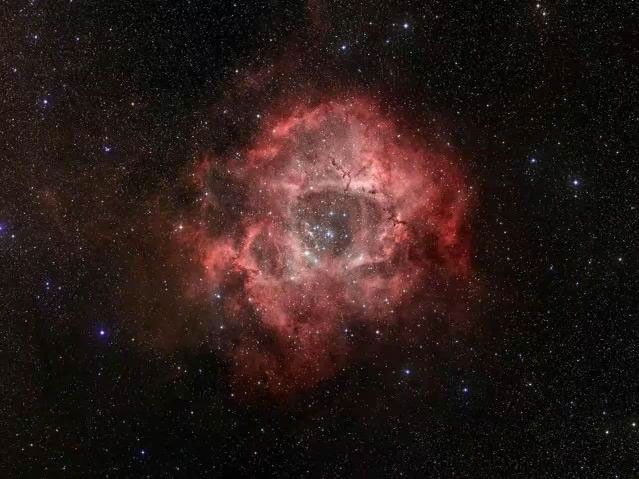 This image from NASA's Spitzer Space Telescope is of the Rosette nebula, a turbulent star-forming region located 5,000 light-years away in the constellation Monoceros.