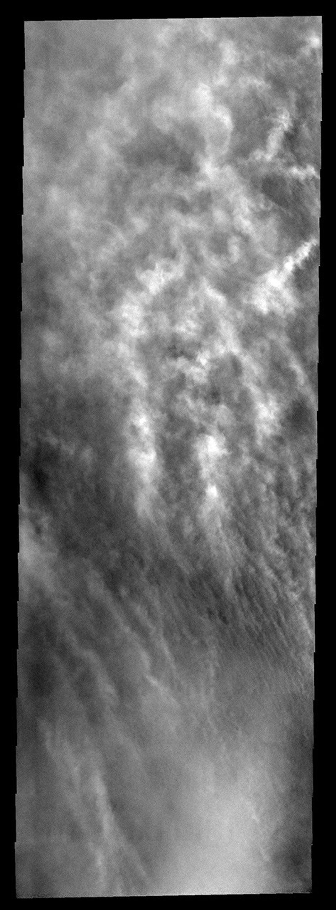 This image from NASA's Mars Odyssey spacecraft shows part of one of the larger storms that occurred during the spring season on Mars. Southern spring is the season of dust storms. This storm is located over Promethei Terra.