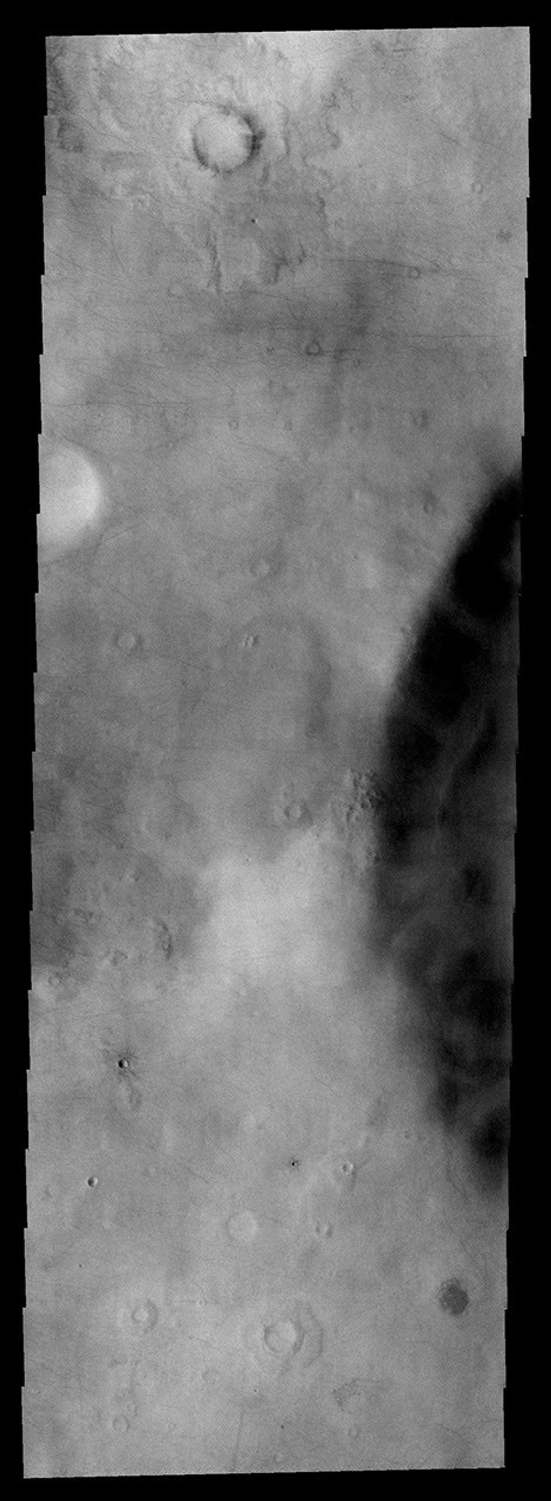 This image from NASA's Mars Odyssey spacecraft shows dust devil tracks, a common feature in the southern hemisphere of Mars. These streaks are located in Promethei Terra.