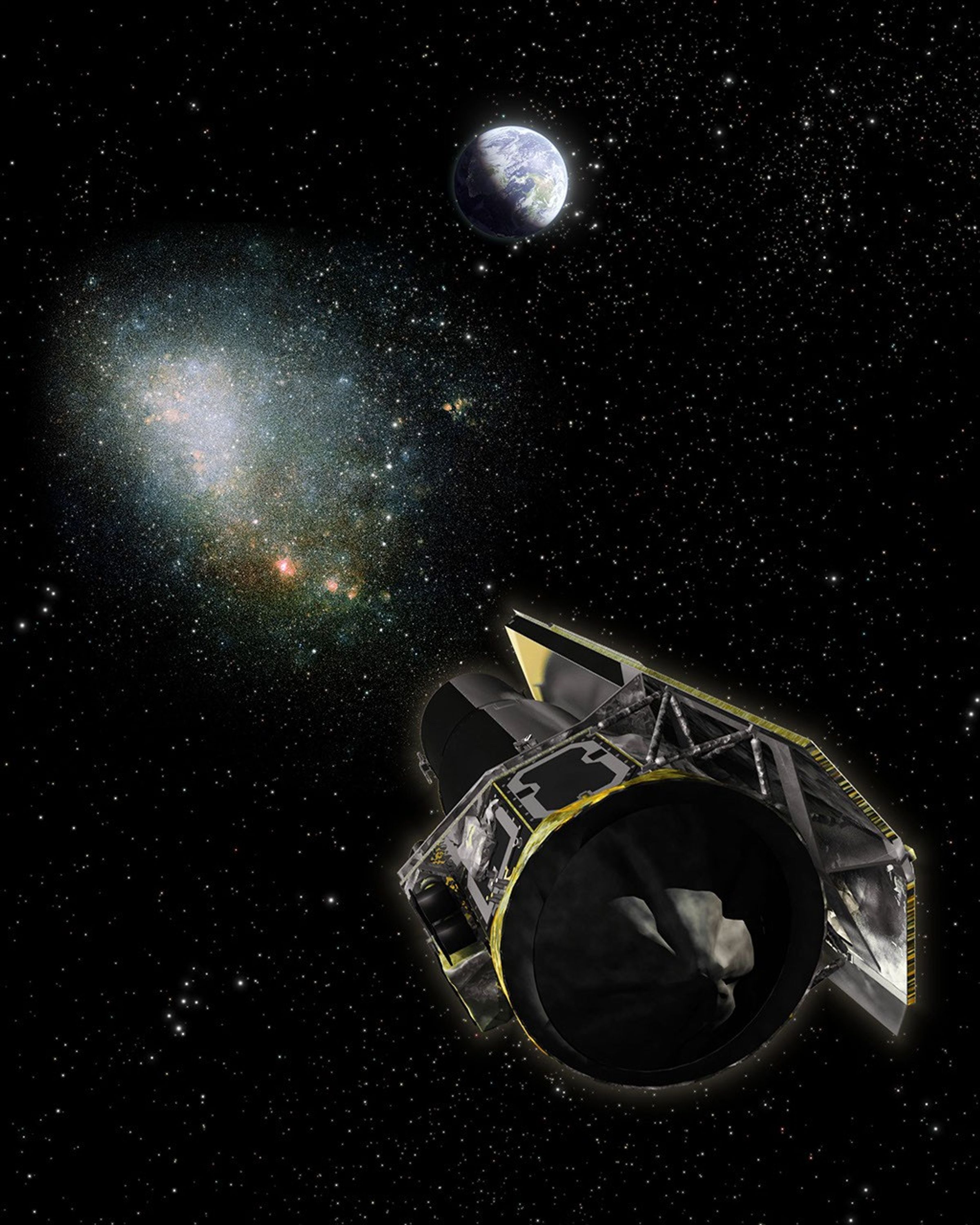 This artist's concept shows how astronomers use the unique orbit of NASA's Spitzer Space Telescope and a depth-perceiving trick called parallax to determine the distance of dark planets, black holes and failed stars that lurk invisibly among us.