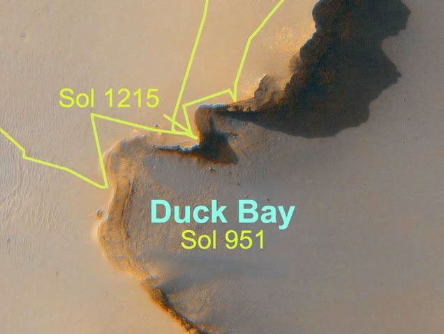 This image maps out the travels of NASA's Mars Exploration Rover Opportunity, from is landing site at Eagle Crater to the rim of Victoria Crater about six miles (9.7 kilometers) away in September of 2006.