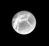 NASA's Cassini spacecraft looks toward the bright linea -- geologically fresh-looking, icy canyons -- on Saturn's moon, Dione. This view looks toward the trailing hemisphere of Dione.