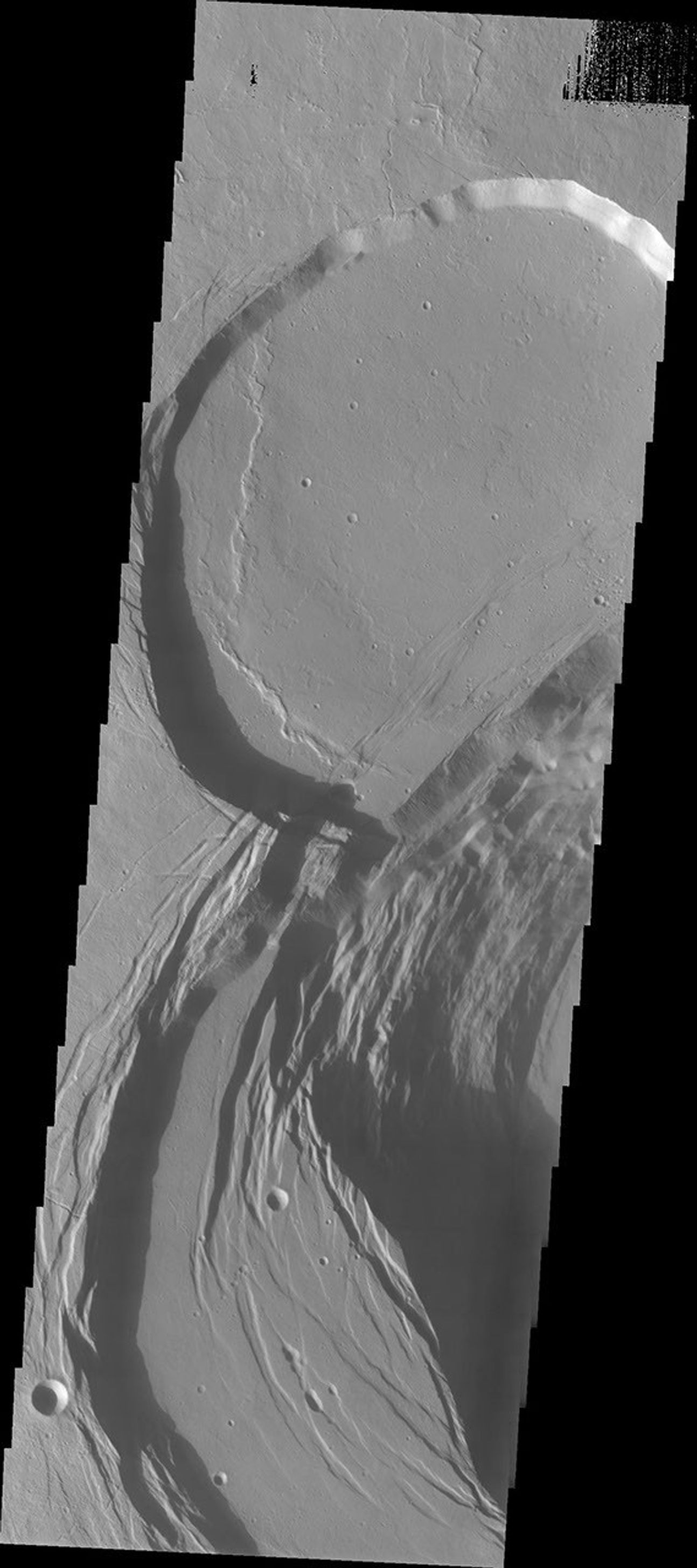 This image from NASA's Mars Odyssey spacecraft shows the summit of Ascraeus Mons.