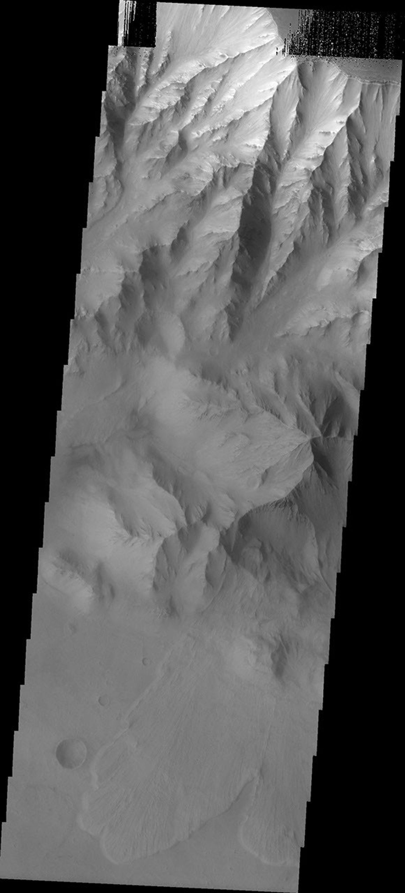 This image from NASA's Mars Odyssey spacecraft shows a landslide located at the bottom of Coprates Chasma on Mars.